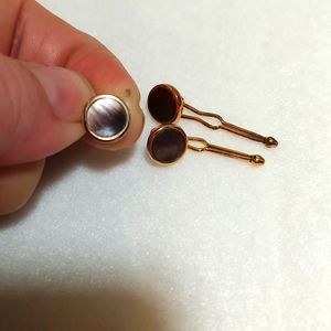 3 Vintage KREMENTZ gold plated Mother of Pearl Shirt Tacks Cufflinks